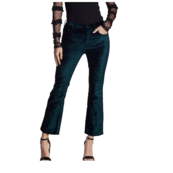 Free People Emerald Green Velvet Pants Size 25 - Picture 1 of 10